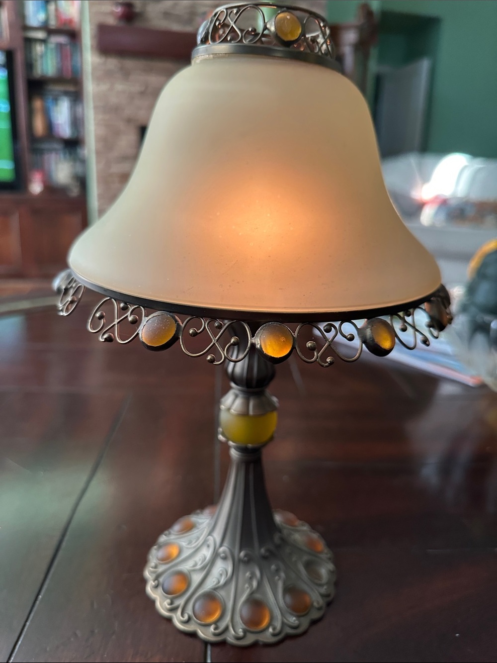Elegant Amber Accent lamp light ; filigree and jewel tone accents. By Partylight